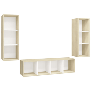 vidaXL 3 Piece TV Cabinet Set White and Sonoma Oak Engineered Wood - GIANT LOBELIA