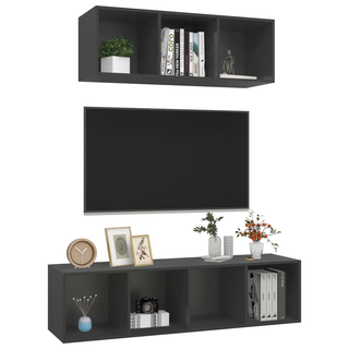 2 Piece TV Cabinet Set Grey Engineered Wood - Giant Lobelia