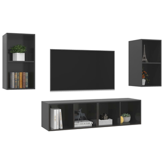 Wall-mounted TV Cabinets 4 pcs High Gloss Grey Engineered Wood - Giant Lobelia