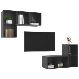 vidaXL Wall-mounted TV Cabinets 4 pcs High Gloss Grey Engineered Wood - Giant Lobelia