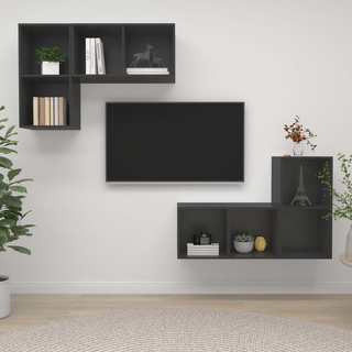 Wall-mounted TV Cabinets 4 pcs Grey Engineered Wood - Giant Lobelia