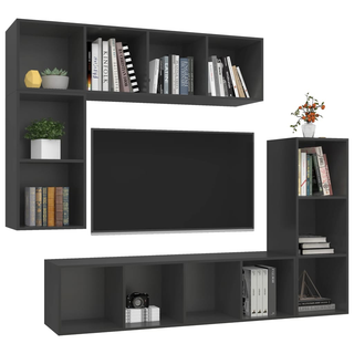 4 Piece TV Cabinet Set Grey Engineered Wood - Giant Lobelia