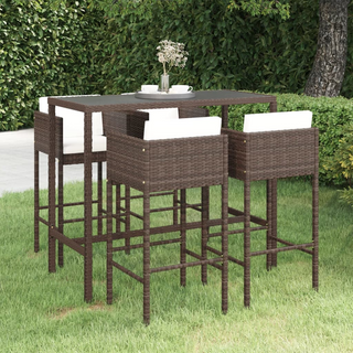 5 Piece Garden Bar Set with Cushions Poly Rattan Brown - Giant Lobelia