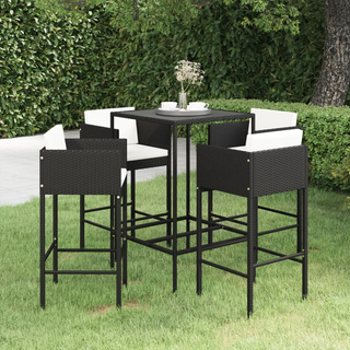 5 Piece Garden Bar Set with Cushions Poly Rattan Black - Giant Lobelia