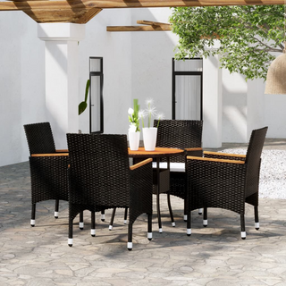 5 Piece Garden Bistro Set Poly Rattan and Solid Wood Black - Giant Lobelia