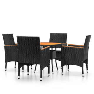 5 Piece Garden Bistro Set Poly Rattan and Solid Wood Black - Giant Lobelia