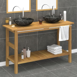 Bathroom Vanity Cabinet with Black Marble Sinks Solid Wood Teak - Giant Lobelia