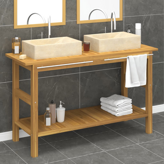 Bathroom Vanity Cabinet with Cream Marble Sinks Solid Wood Teak - Giant Lobelia