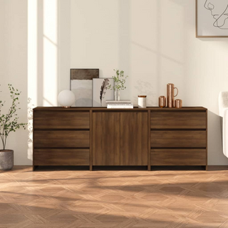 3 Piece Sideboard Brown Oak Engineered Wood - Giant Lobelia