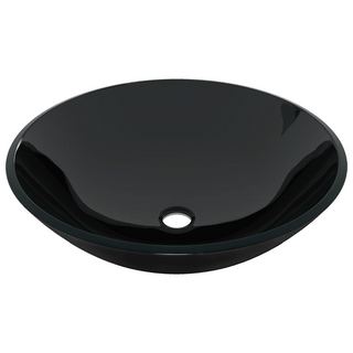 Bathroom Sink with Tap and Push Drain Black Tempered Glass - Giant Lobelia