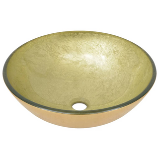 Bathroom Sink with Tap and Push Drain Gold Tempered Glass - Giant Lobelia