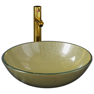 Bathroom Sink with Tap and Push Drain Gold Tempered Glass - Giant Lobelia