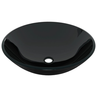 Bathroom Sink with Tap and Push Drain Black Tempered Glass - Giant Lobelia