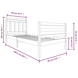 Bed Frame White Solid Wood 90x200 cm - Giant Lobelia