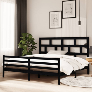 Bed Frame Black Solid Wood Pine 200x200 cm - Giant Lobelia