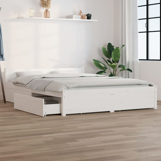 Bed Frame with Drawers White 135x190 cm Double - Giant Lobelia