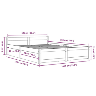 Bed Frame with Drawers White 135x190 cm Double - Giant Lobelia