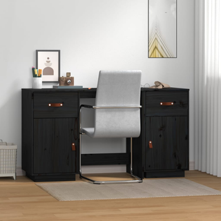 vidaXL Desk with Cabinets Black 135x50x75 cm Solid Wood Pine - Giant Lobelia