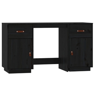 vidaXL Desk with Cabinets Black 135x50x75 cm Solid Wood Pine - Giant Lobelia