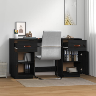 vidaXL Desk with Cabinets Black 135x50x75 cm Solid Wood Pine - Giant Lobelia