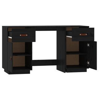 vidaXL Desk with Cabinets Black 135x50x75 cm Solid Wood Pine - Giant Lobelia