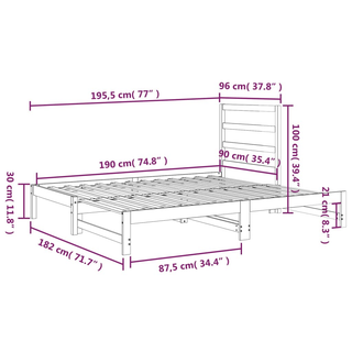 vidaXL Pull-out Day Bed White 2x(90x190) cm Solid Wood Pine - Giant Lobelia