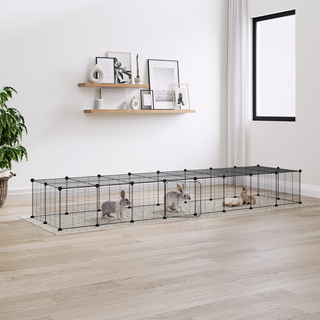 36-Panel Pet Cage with Door Black 35x35 cm Steel - Giant Lobelia