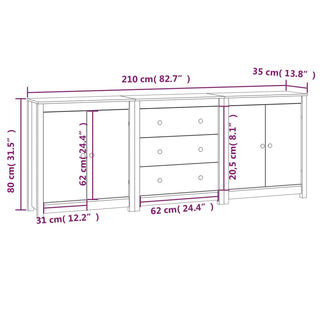 vidaXL Sideboard White 210x35x80 cm Solid Wood Pine - Giant Lobelia