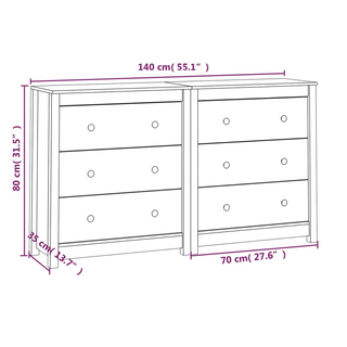 vidaXL Sideboard 140x35x80 cm Solid Wood Pine - Giant Lobelia