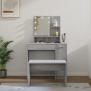 vidaXL Dressing Table Set with LED Grey Sonoma Engineered Wood - Giant Lobelia