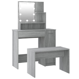 vidaXL Dressing Table Set with LED Grey Sonoma Engineered Wood - Giant Lobelia