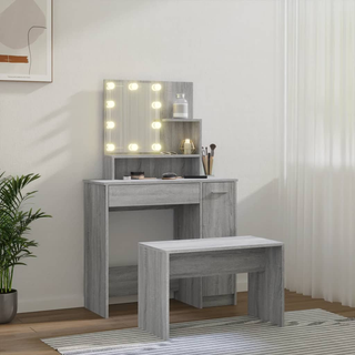 vidaXL Dressing Table Set with LED Grey Sonoma Engineered Wood - Giant Lobelia