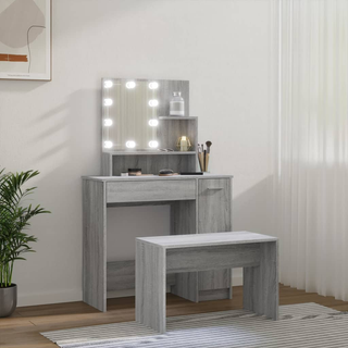 vidaXL Dressing Table Set with LED Grey Sonoma Engineered Wood - Giant Lobelia