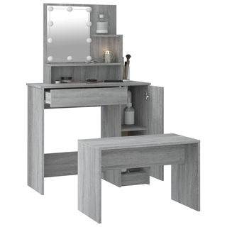 vidaXL Dressing Table Set with LED Grey Sonoma Engineered Wood - Giant Lobelia