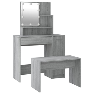 vidaXL Dressing Table Set with LED Grey Sonoma Engineered Wood - Giant Lobelia