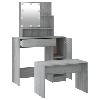 vidaXL Dressing Table Set with LED Grey Sonoma Engineered Wood - Giant Lobelia