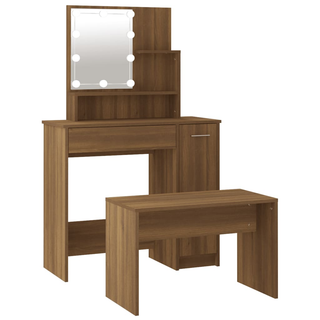 vidaXL Dressing Table Set with LED Brown Oak Engineered Wood - Giant Lobelia