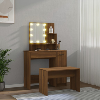 vidaXL Dressing Table Set with LED Brown Oak Engineered Wood - Giant Lobelia