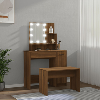 vidaXL Dressing Table Set with LED Brown Oak Engineered Wood - Giant Lobelia