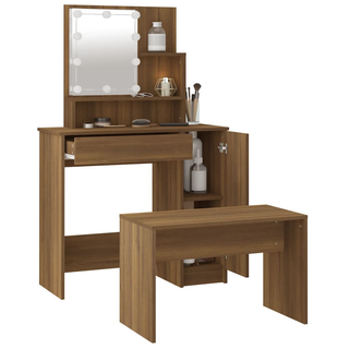 vidaXL Dressing Table Set with LED Brown Oak Engineered Wood - Giant Lobelia