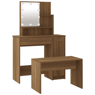 vidaXL Dressing Table Set with LED Brown Oak Engineered Wood - Giant Lobelia