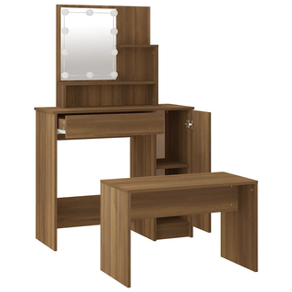 vidaXL Dressing Table Set with LED Brown Oak Engineered Wood - Giant Lobelia