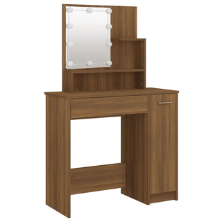 vidaXL Dressing Table Set with LED Brown Oak Engineered Wood - Giant Lobelia