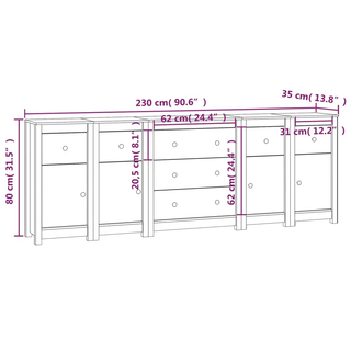 vidaXL Sideboard 230x35x80 cm Solid Wood Pine - Giant Lobelia