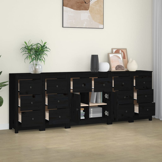 vidaXL Sideboard Black 230x35x80 cm Solid Wood Pine - Giant Lobelia