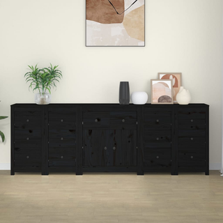 vidaXL Sideboard Black 230x35x80 cm Solid Wood Pine - Giant Lobelia