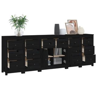 vidaXL Sideboard Black 230x35x80 cm Solid Wood Pine - Giant Lobelia