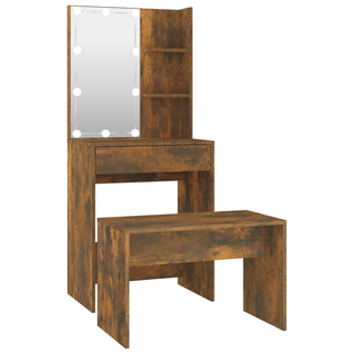 vidaXL Dressing Table Set with LED Smoked Oak Engineered Wood - Giant Lobelia