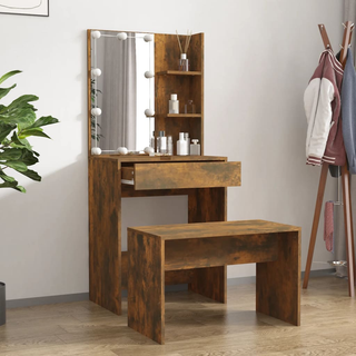 vidaXL Dressing Table Set with LED Smoked Oak Engineered Wood - Giant Lobelia