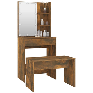 vidaXL Dressing Table Set with LED Smoked Oak Engineered Wood - Giant Lobelia